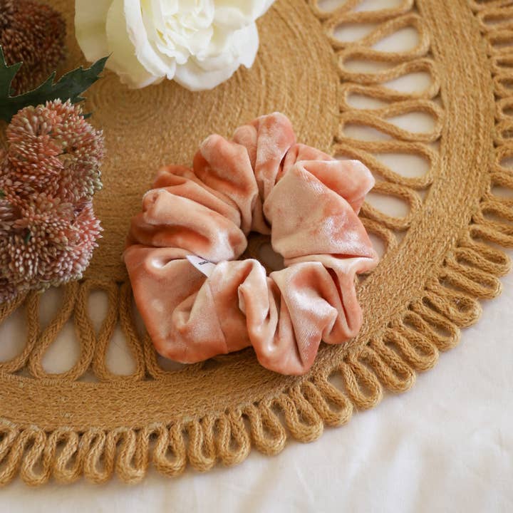 Peach Velvet Scrunchie for wholesale by Wild Rose Accessories