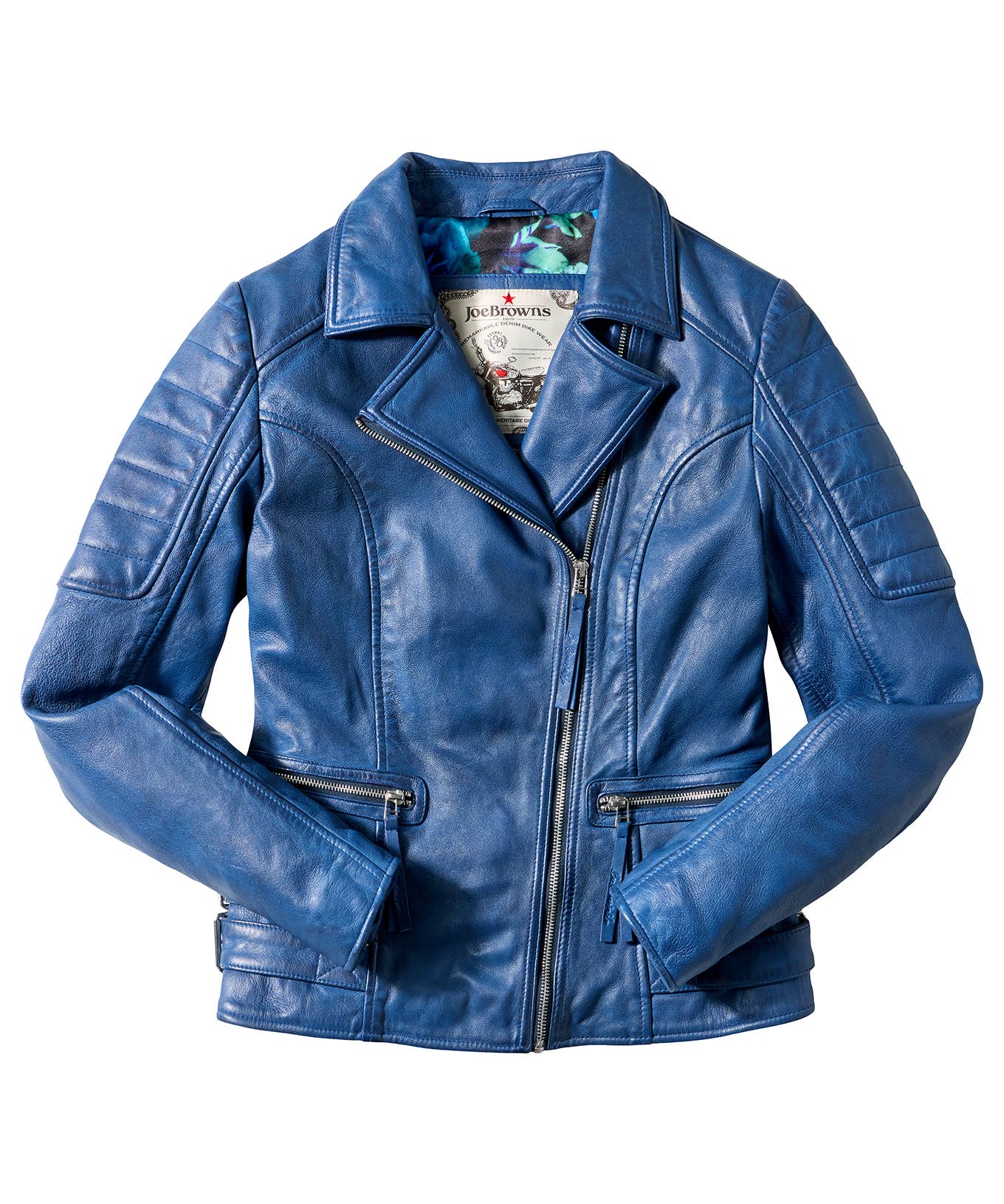 Azul Casaco de Cabedal Azul Rubi com Gola de Motociclista para venda a revendedores na Faire1