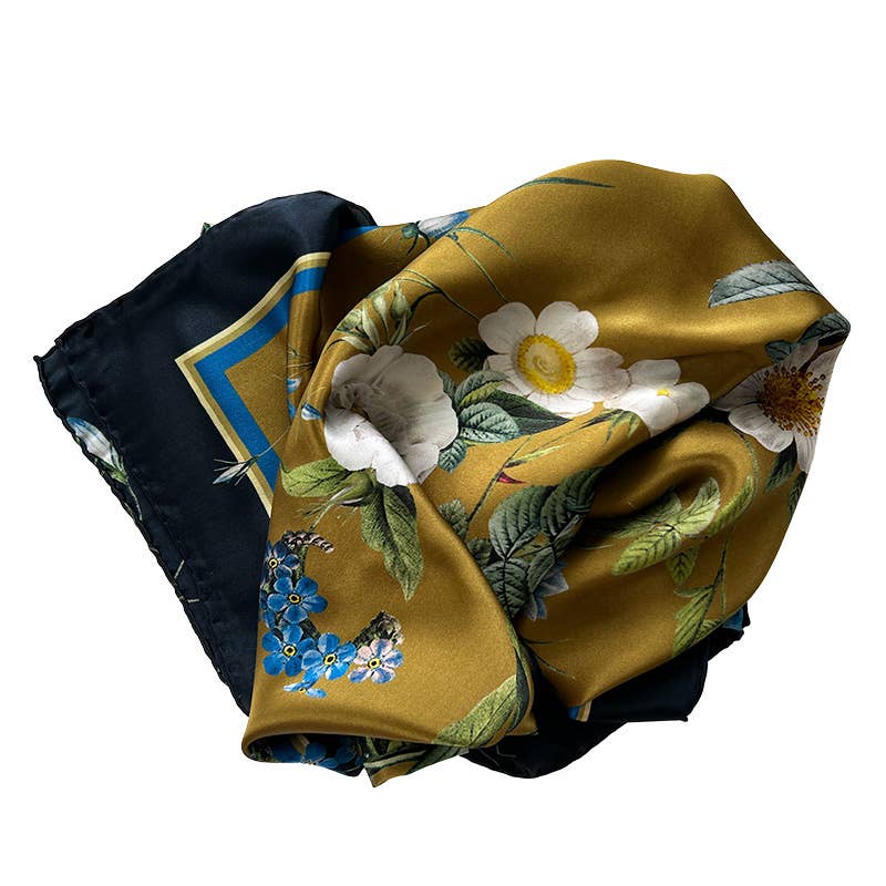 Koustrupco - Wholesale Scarf - Women's - Silk scarf-Blue flower garden gold scarf 50 x50 cm1