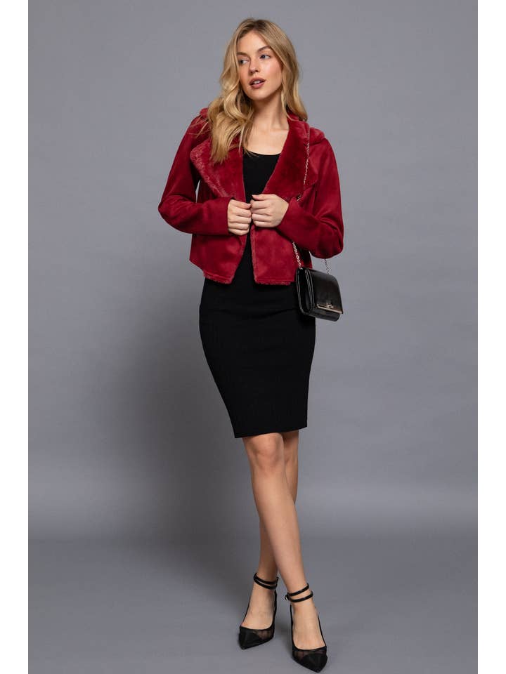 Active Basic | Active USA - Wholesale Jacket - Women's - Lapel Collar with Fur Detailed Faux Suede Biker Jacket