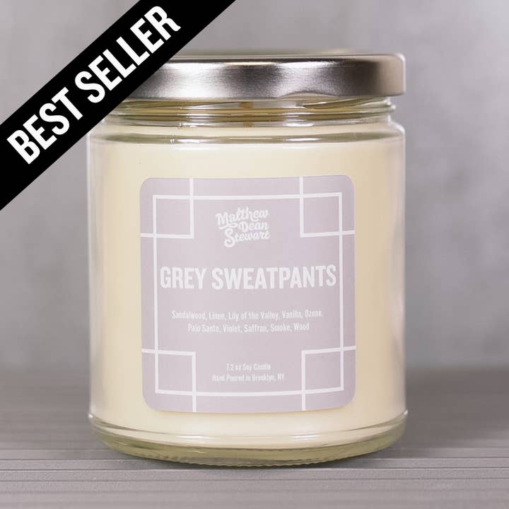 GREY SWEATPANTS - 7.2 oz LGBT+ Soy Wax Jar Candle for wholesale by Matthew Dean Stewart