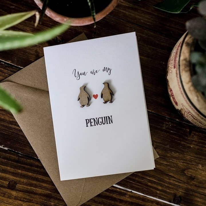Biglietto di auguri di lusso con scritta «You Are My Penguin», San per la vendita all'ingrosso da parte di Drop Scone Designs