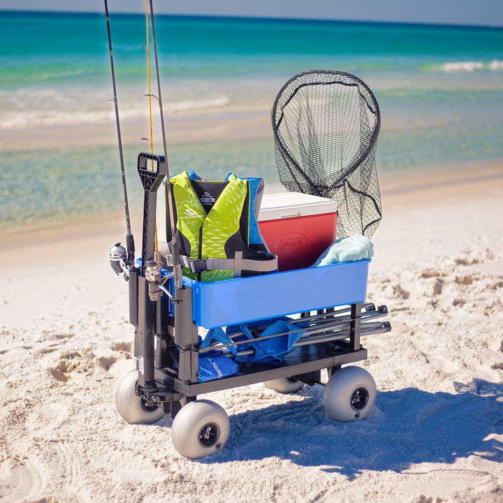Double Decker Folding Outdoor Beach Wagon with Blue Poly Tub for wholesale by Mighty Max Cart