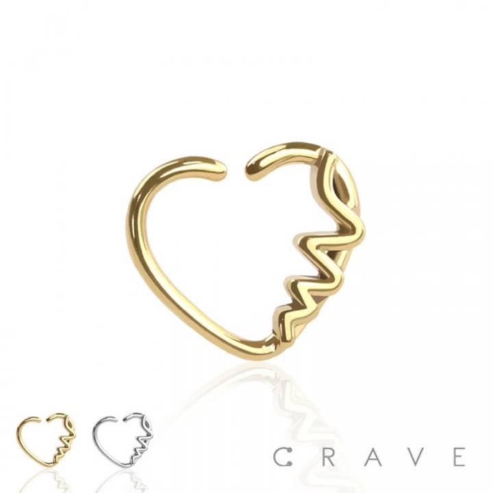 CRAVE - Wholesale Single Earring - HEART BEAT PULSE LEFT & RIGHT HEART EAR CARTILAGE RINGS1