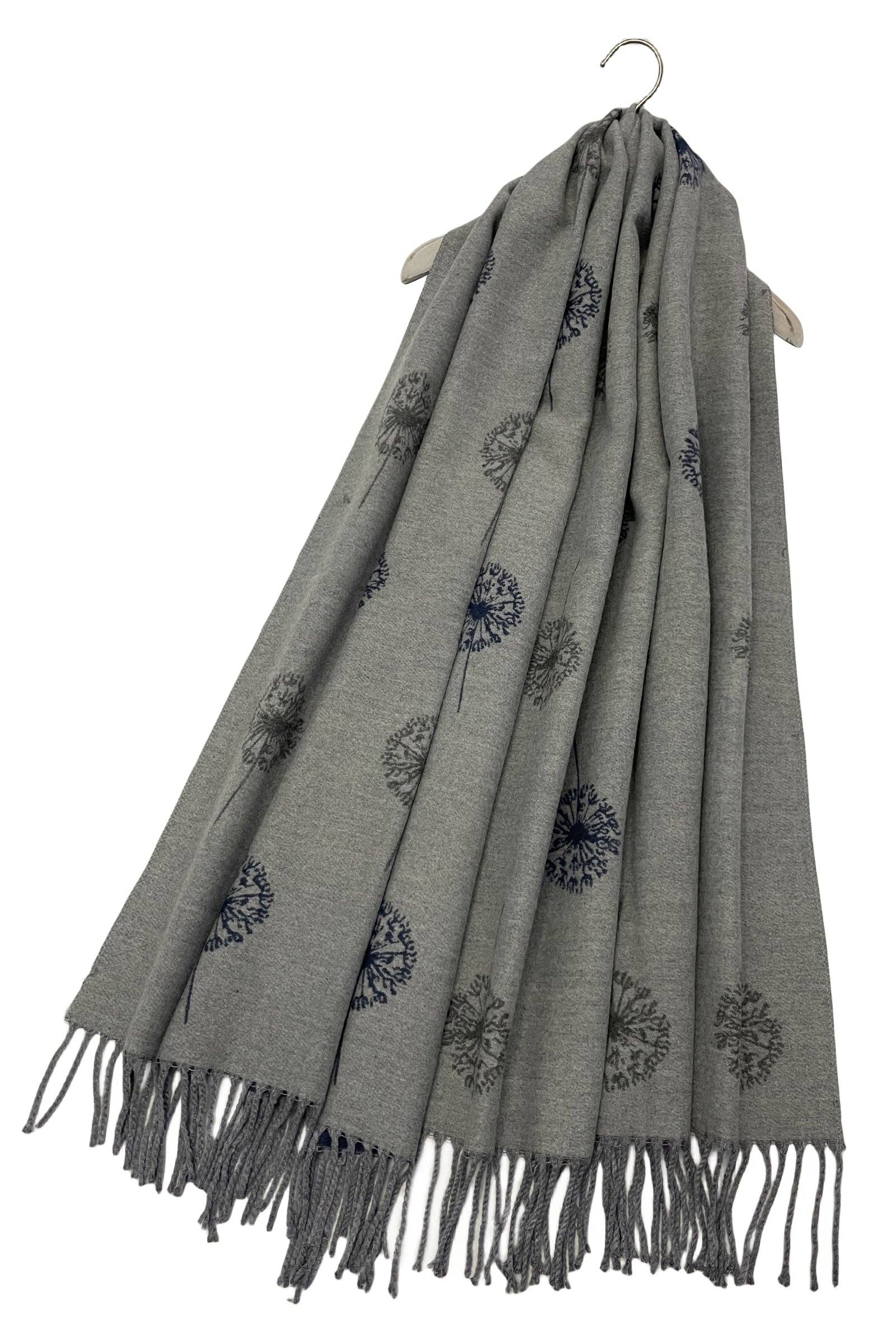 Fashion Scarf World – wholesale Scarf – Women's – Dandelion Print With Reversible Stripe Tassel Scarf6