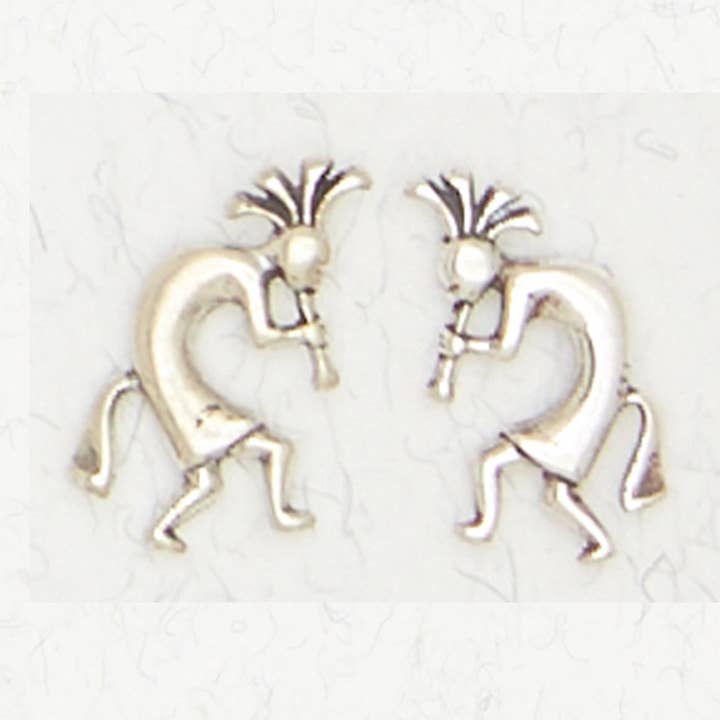 Sterling Silver Ear Studs - Kokopelli (Blue Flute) for wholesale by Nirvana LLC