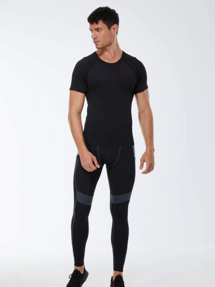 Active by Anna-Kaci - Wholesale Athletic Top - Men's - Compression Short Sleeve T-Shirt in Stretch Heather Fabric