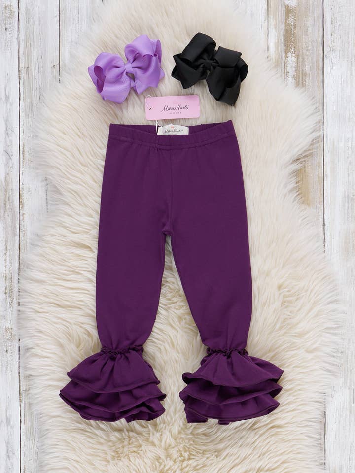 Cotton Bell Ruffle Leggings - Mulberry for wholesale by Marie Nicole Clothing