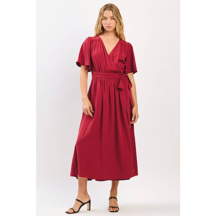 mittoshop - Wholesale Dress - Women's - FLUTTER SLEEVE WAIST TIE WRAP MIDI DRESS11
