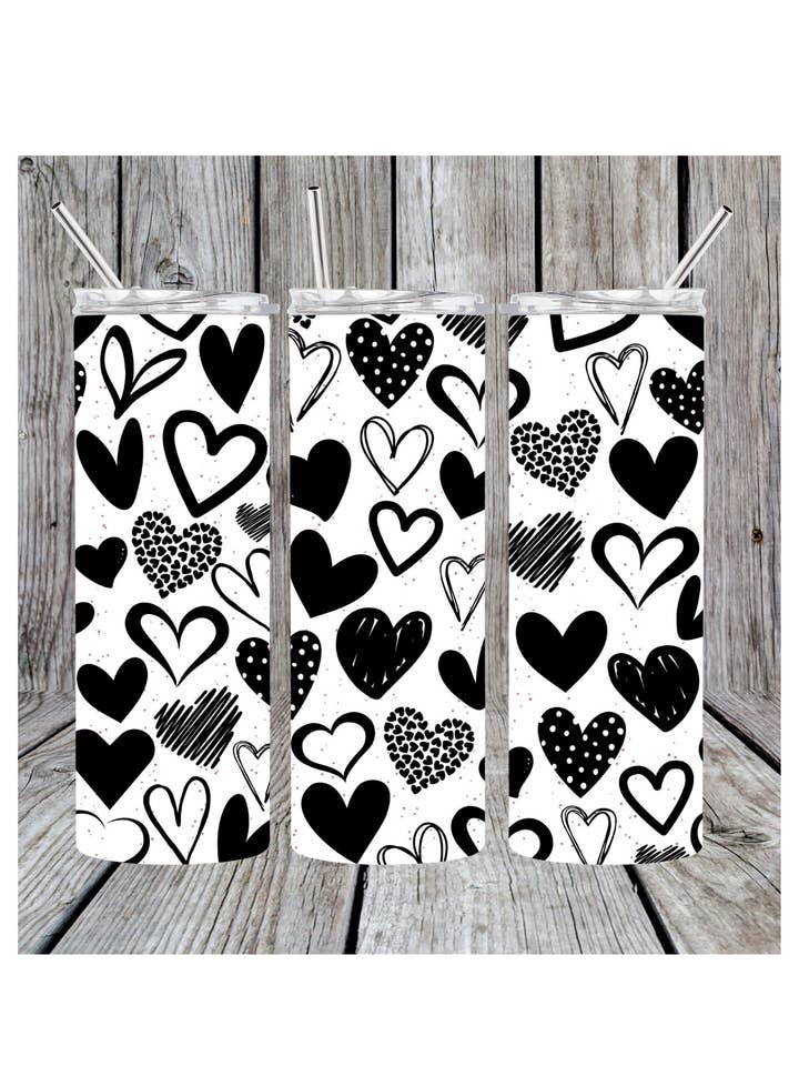 Black heart tumbler for wholesale by Eclectic Wallflower Boutique