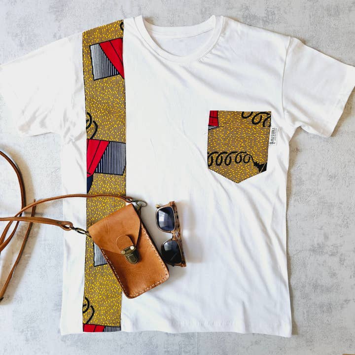 Africa Print Detailed T-Shirt | Ankara Detail and Pocket for wholesale by Mashona Collections