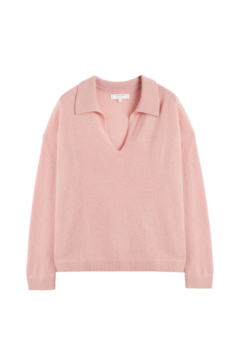 Chinti & Parker – Großhandel Strickpullover – Damen – Kaschmirpullover mit Kragen in Ton-Pink Cloud.1