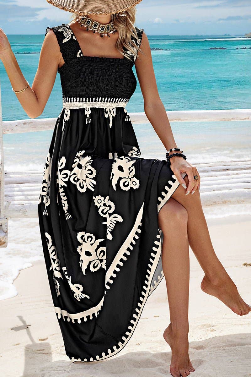 Elings - Wholesale Dress - Women's - Ruched Square Neck Sleeveless High Waist Dress10