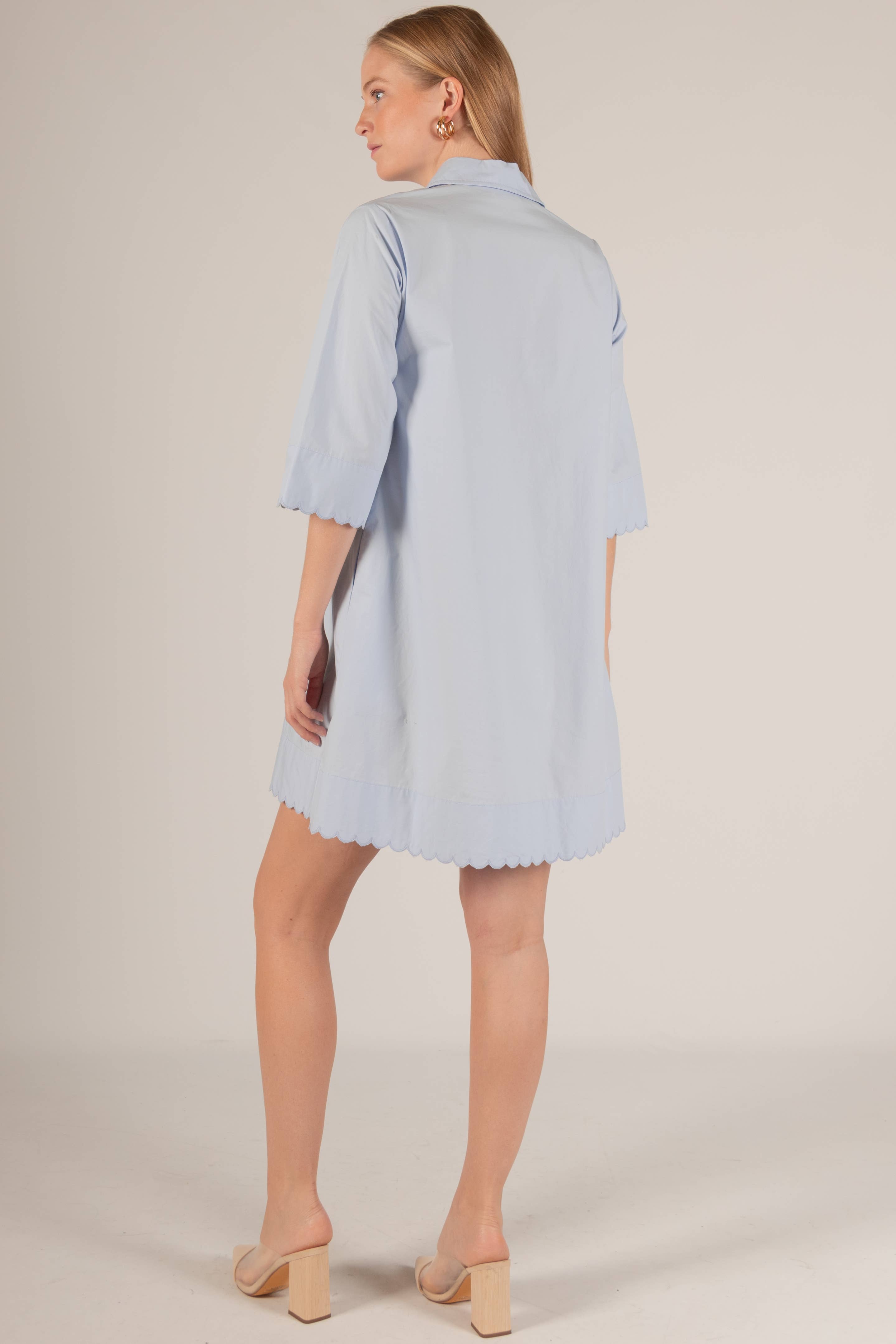 Before You Collection - Wholesale Dress - Women's - Poplin Scalloped Hem Button Up Shirt Dress5
