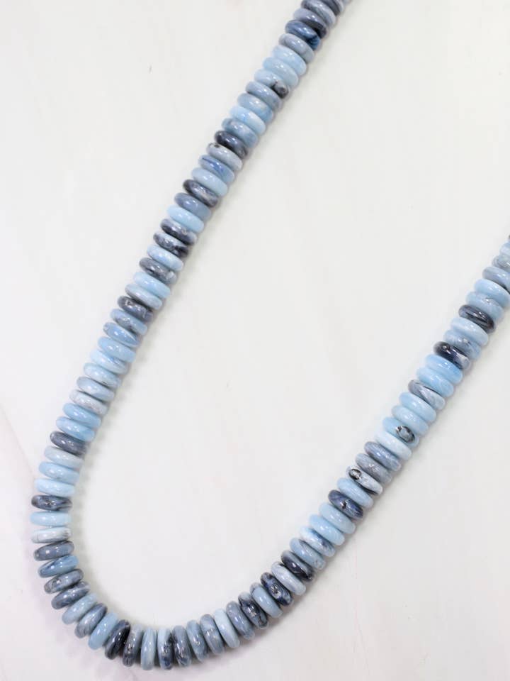 Cedar Falls Beaded Disc Necklace DUSTY BLUE for wholesale by Caroline Hill