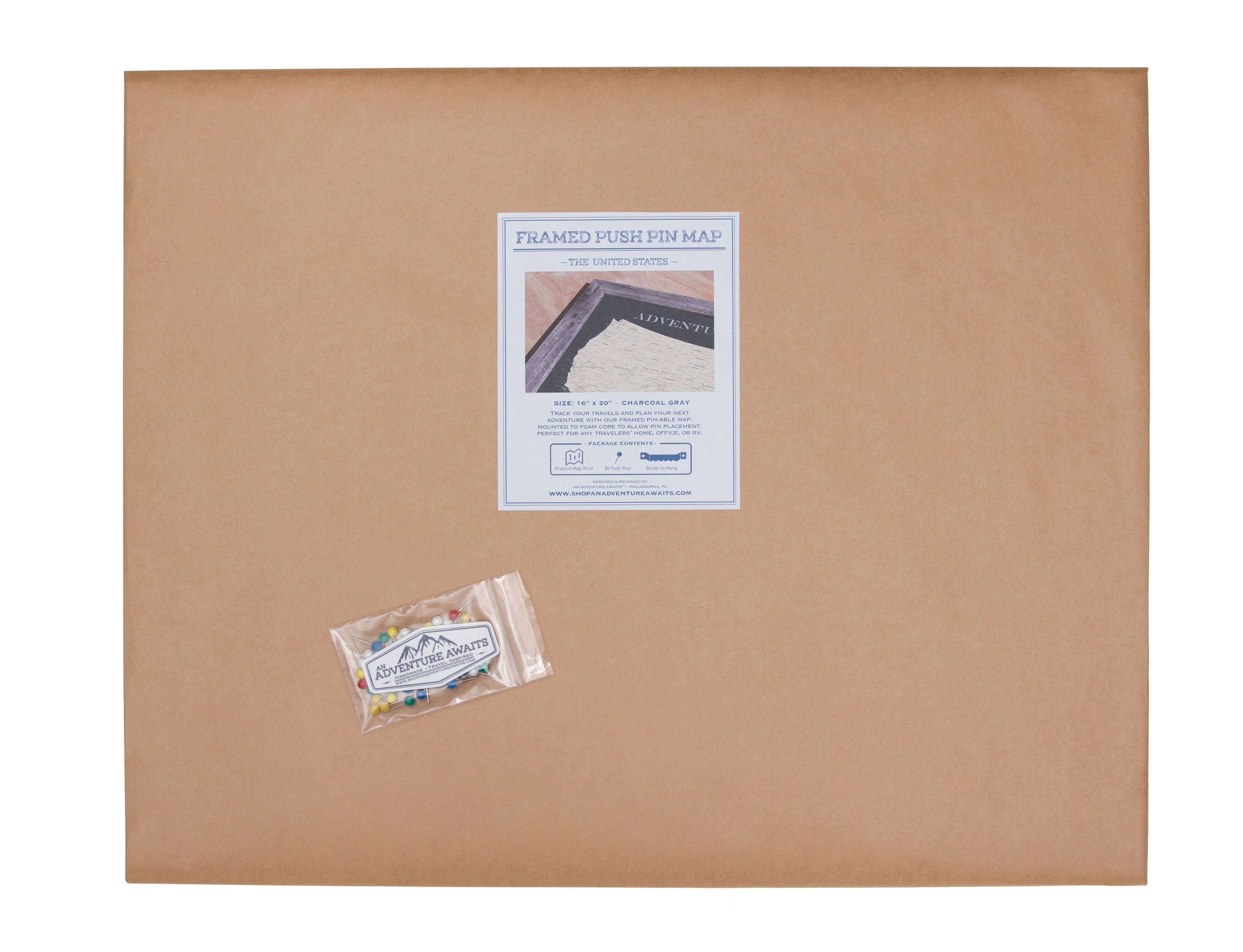 An Adventure Awaits, LLC - Wholesale Map - 11x14 Framed World Push Pin Map - Charcoal Grey3