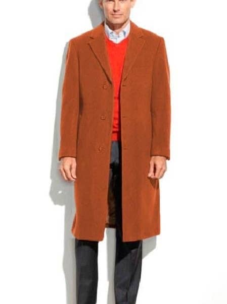 Mens Overcoat -Mens Long Wool Topcoats- Topcoat For Men-Men's Dress Coat Full Length Overcoat ~ Long Men's Dress Topcoat - Winter Coat Rust (Cashmere Touch (Not Cashmere)) for wholesale by Alberto Nardoni