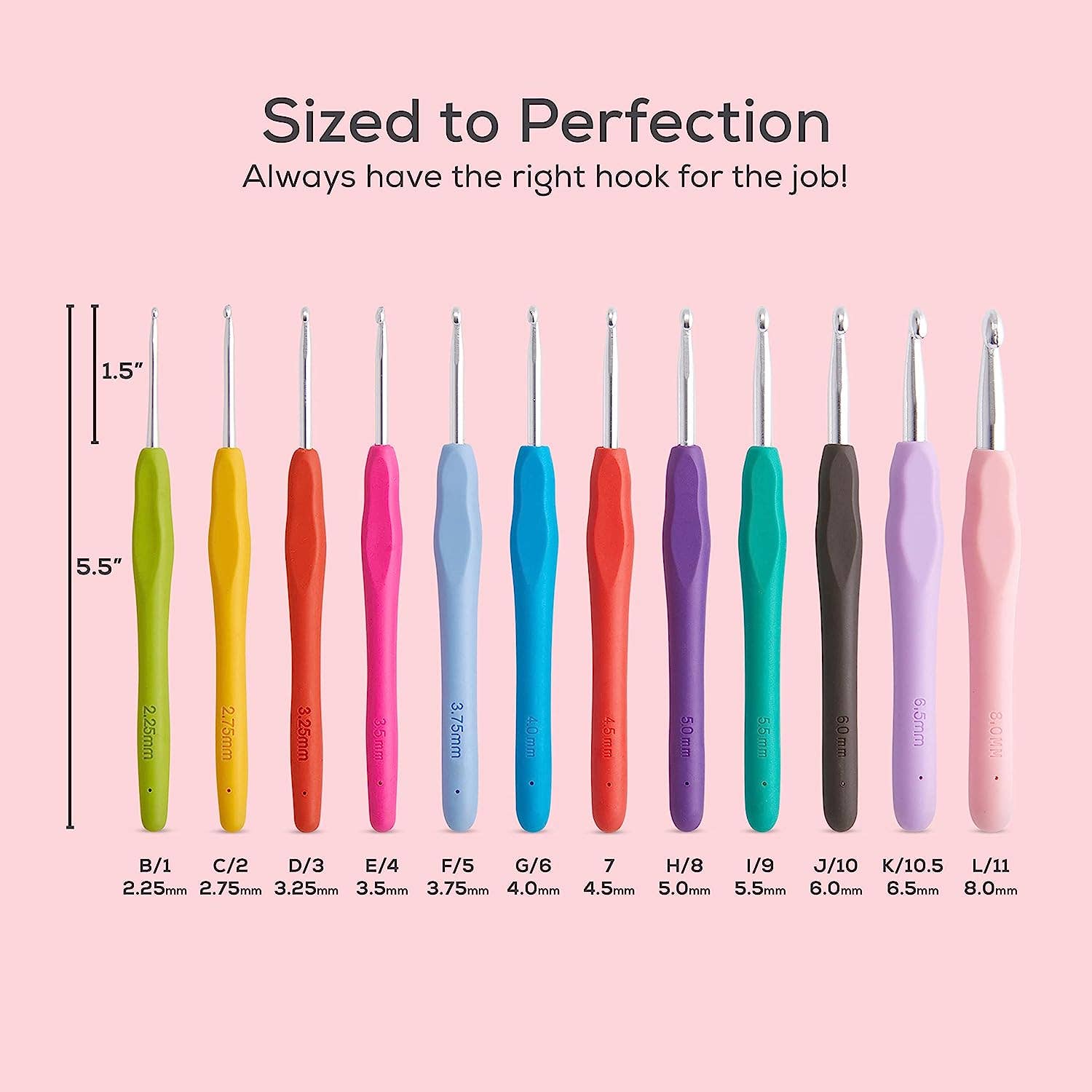 Jumbl – wholesale Knitting/Crochet Supplies – Crochet Hook Set, 12 Colorful Ergonomic Hooks2
