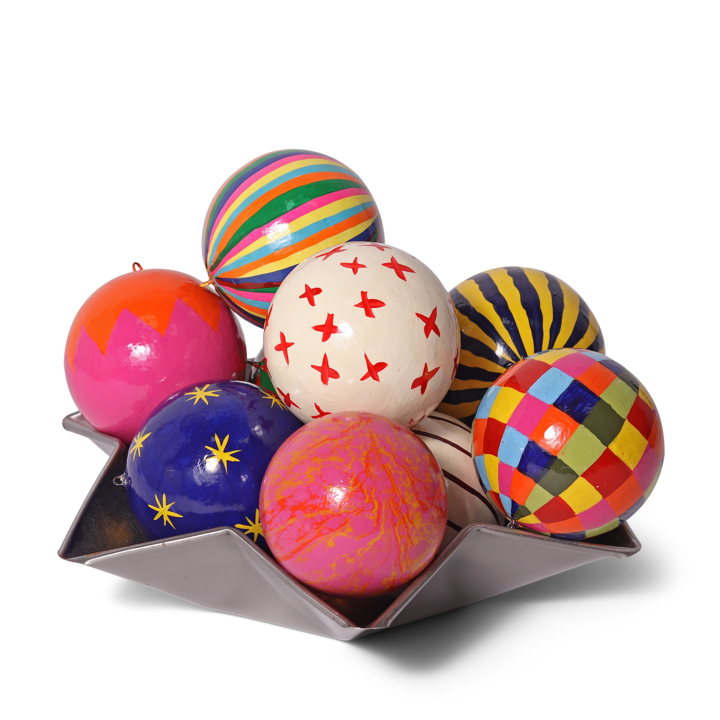 studio THIE - Wholesale Christmas Decoration - Dash Papier-Mâché Bauble 7cm, Pink & Orange1