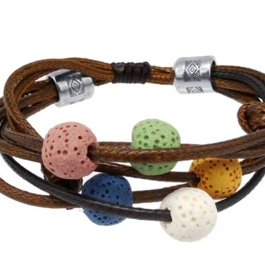 Braccialetto regolabile con ciondolo in pietra lavica marrone per la vendita all'ingrosso da parte di Fuze Body