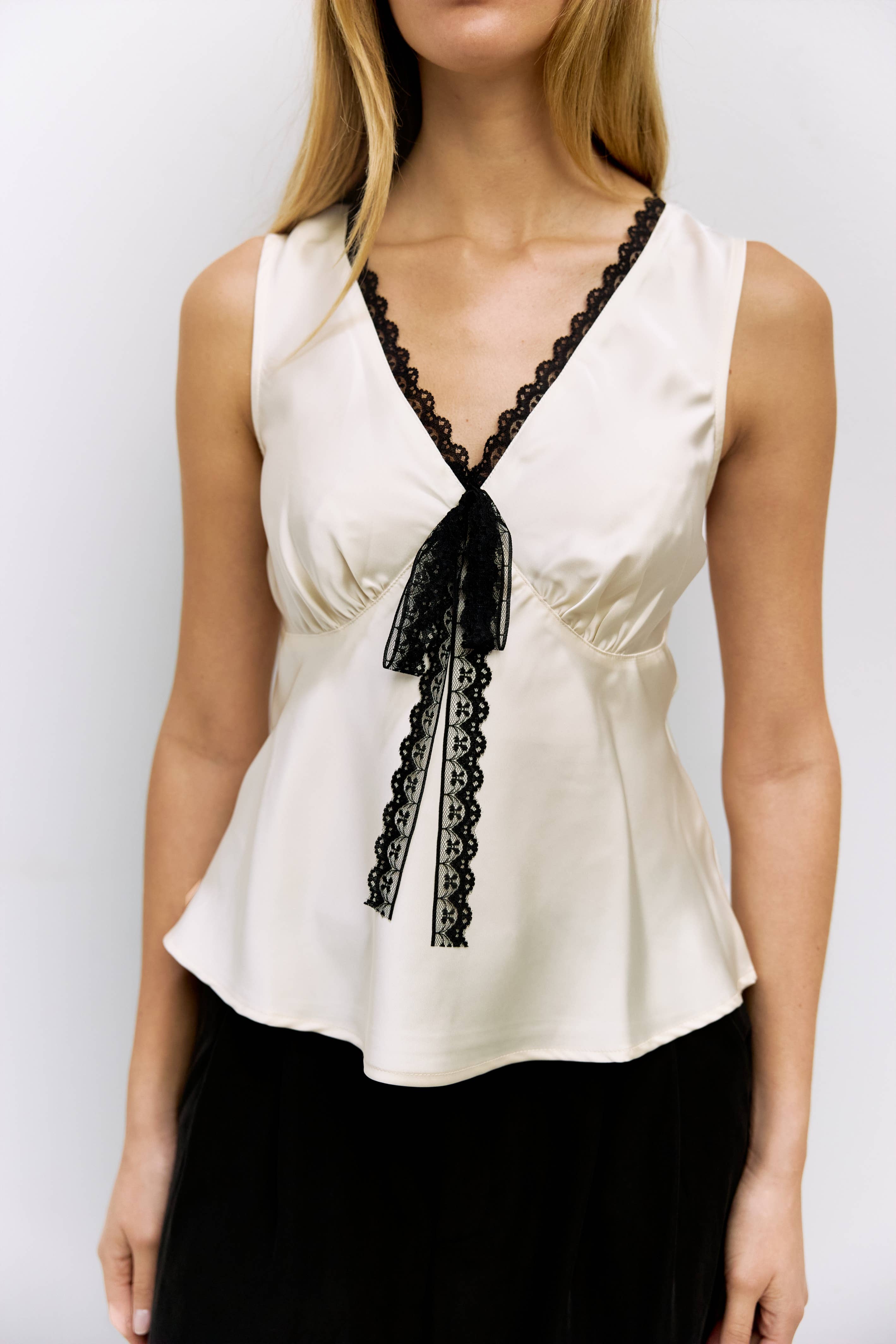 MOD REF - Wholesale Blouse - Women's - The Aurora Top | Lace Trim Satin Top5