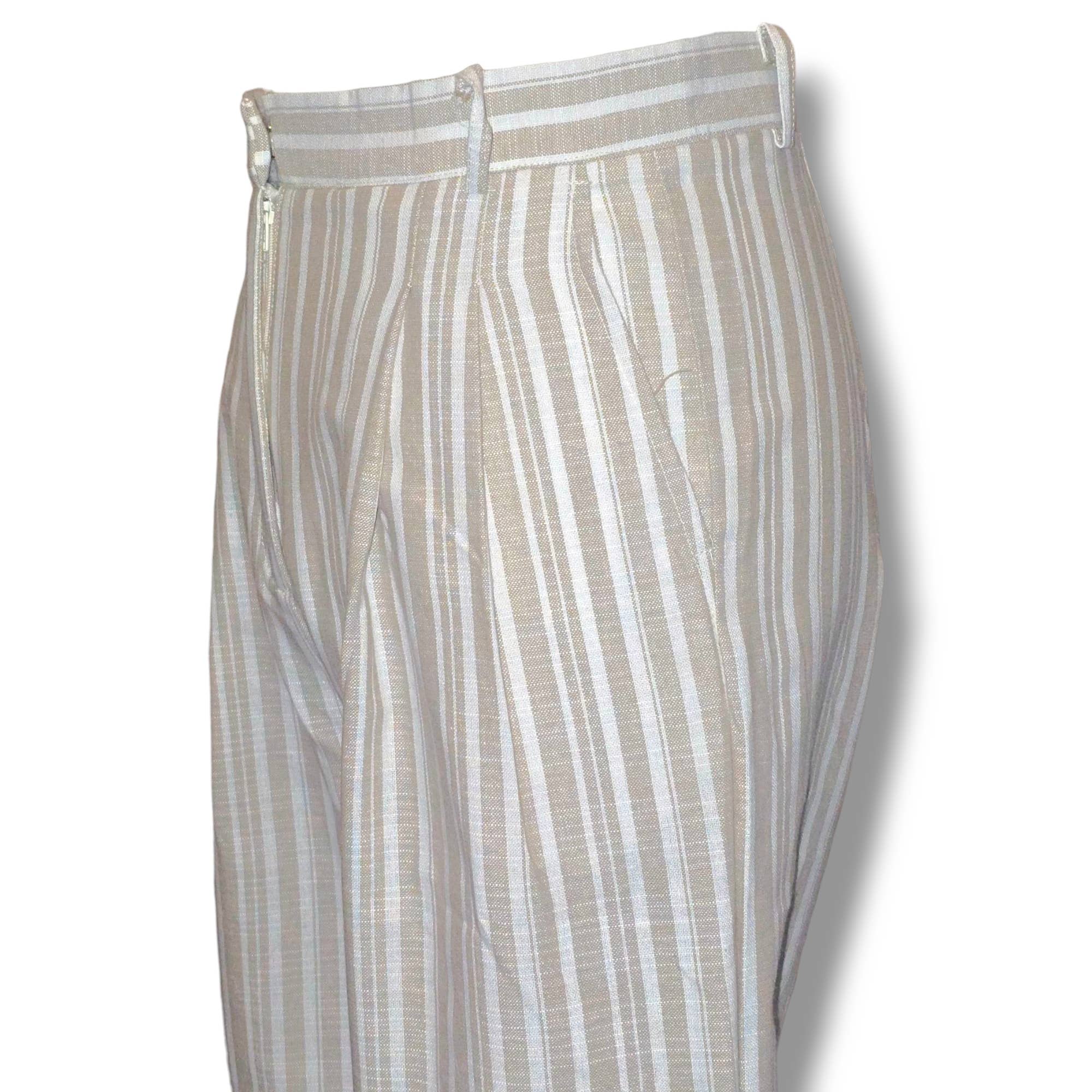 NINEF - Wholesale Pants - Women's - Gestreepte wijde linnen blend broek – Zwart & Beige1