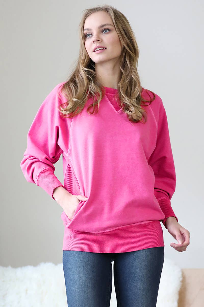 42POPS - Wholesale Sweatshirt - Women's - ',,,, Washed French Terry Pullover With Side Pockets1