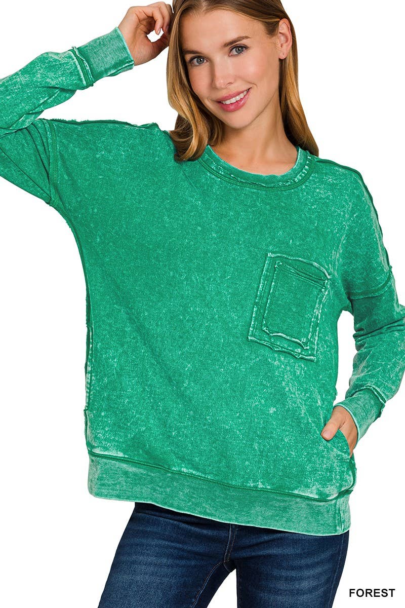 Vanilla Monkey - Wholesale Sweatshirt - Women's - F/terry Washed Raw Edge Front Pocket Pullover6