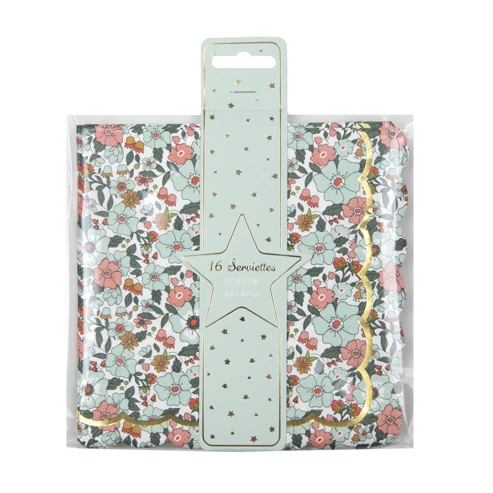 Tim&Puce Factory – wholesale Engångsservett – KAMMADE SERVETTER 33X33CM BLOMMOR OCH GULD X 161