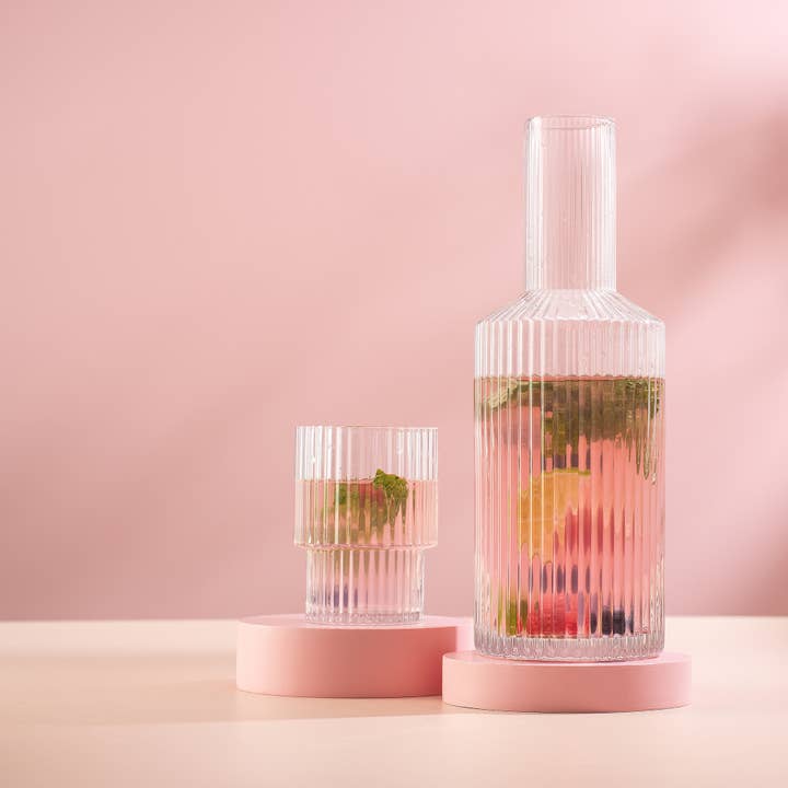 JoyJolt - Wholesale Decanter - JoyJolt Elle Fluted Bedside Carafe Decanter Set with Glass2