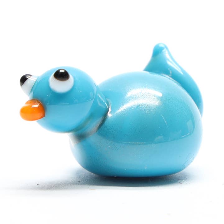 Turquoise Glass Duck Miniature Ornament, Keepsake Plant Dec for wholesale by Joy McMillan Glass