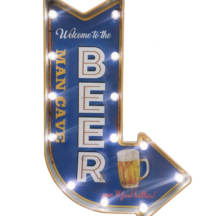 LED Lighted "Man Cave Beer" Arrow Sign Wall Décor for wholesale by Boxman