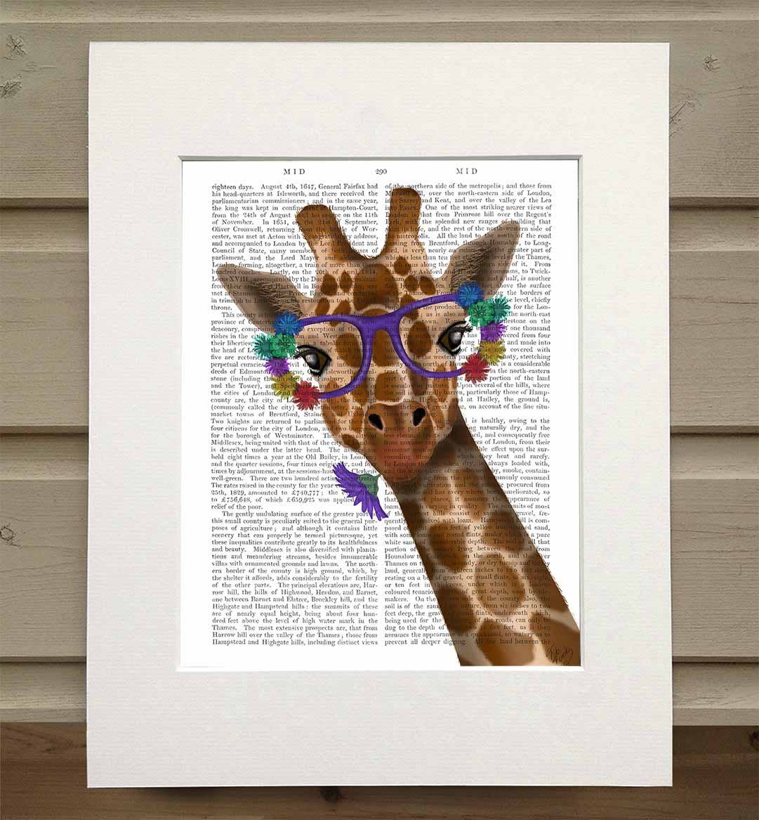FabFunky Ltd - Vente Affiche d'art - Lunettes Girafe et fleur 1, impression de livre0