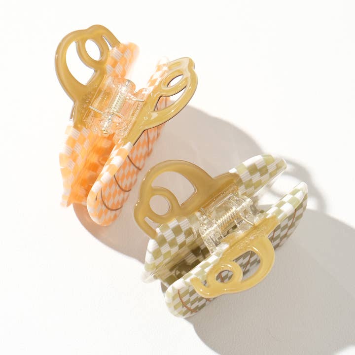 geassorteerd Gingham Geruite Pompoen Klauwclip | Herfst Klauwclip voor groothandel op Faire6