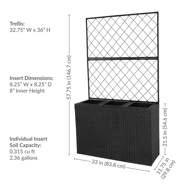 Sunnydaze Decor - Wholesale Plant Pot - 3-Section Wicker Planter Box with Trellis - Black5