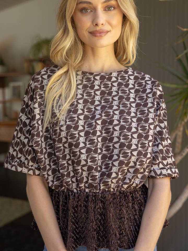 33177 Haut en tricot surdimensionné à imprimé à ourlet volanté en velours pour la vente par VOY