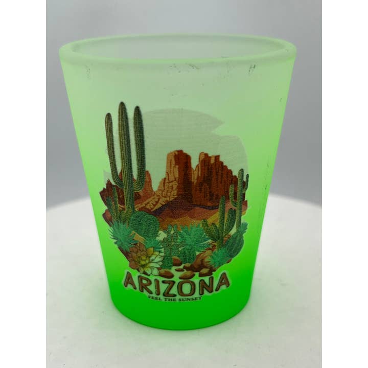 7 Star - Wholesale Shot Glass - "Arizona" Scenic Colorful Frosted Shot Glass 2 oz Mix Colors