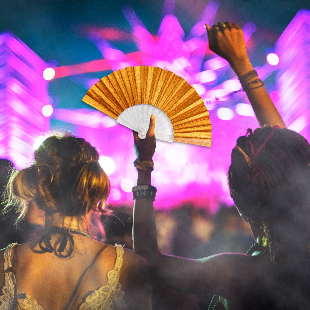 Flags Importer - Wholesale Handheld Folding Fan - Glitter Orange Small Hand Fan (Clear Handle)8