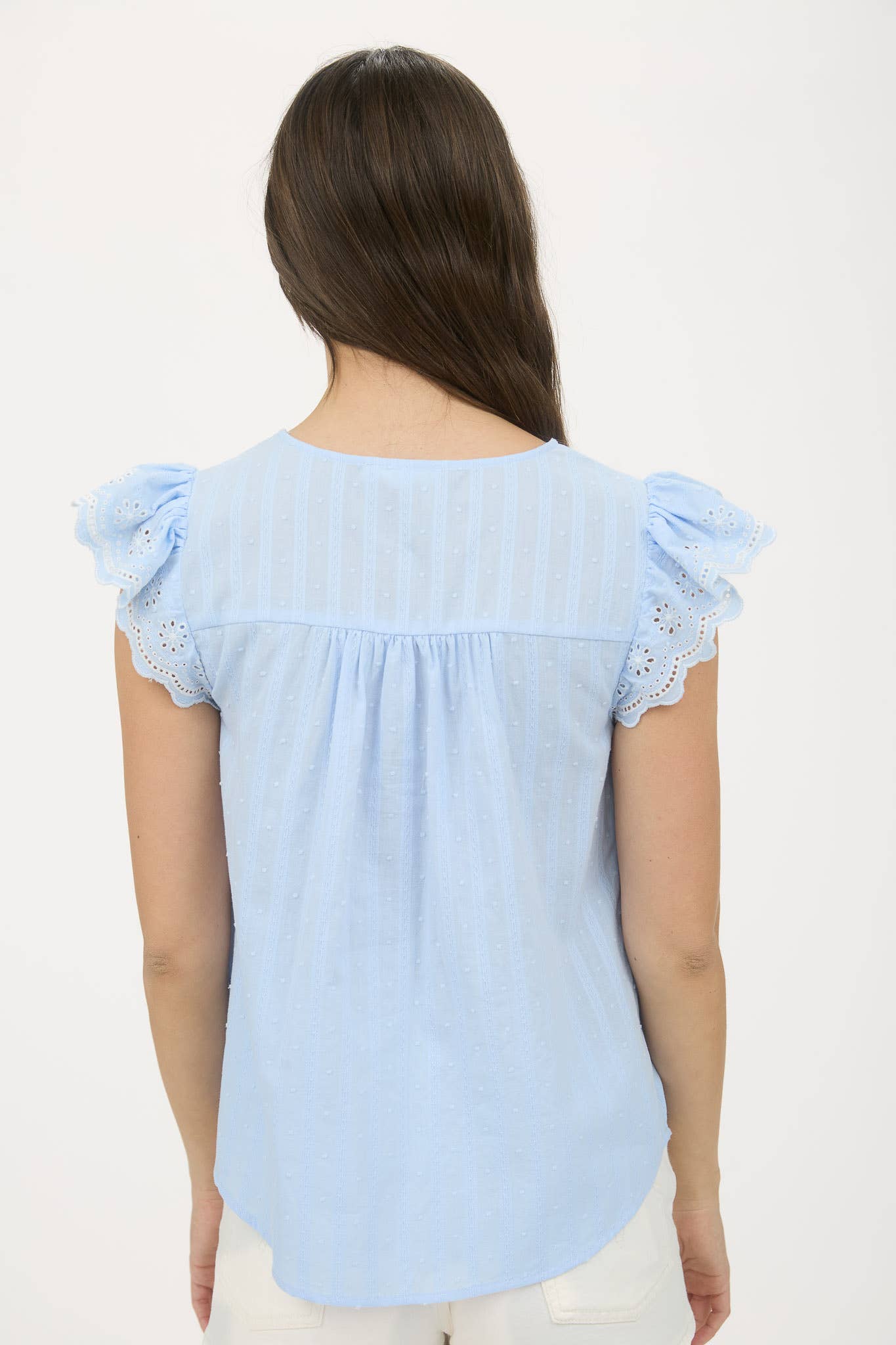 Blu Pepper – wholesale Blouse – Women’s – STRIPE CLIP DOT CONTRAST FLORAL SLEEVE BLOUSE1