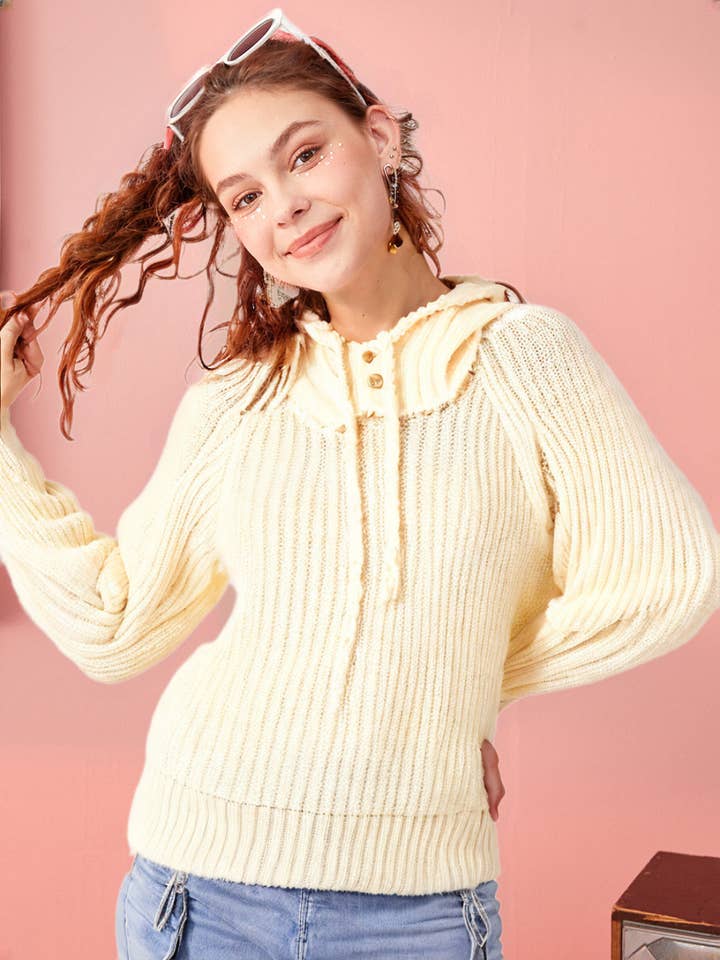 VERY J - Wholesale Hoodie - Women's - 12W2946V-Oversized Balaclava Hoodie Soft Knit Sweater Top