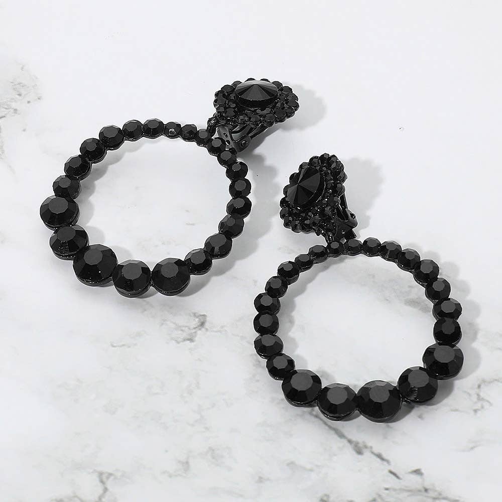 Sensibling Corp. – wholesale Clip-on earrings – Round Faceted Stone Ring Dangle Evening Clip On Earrings4