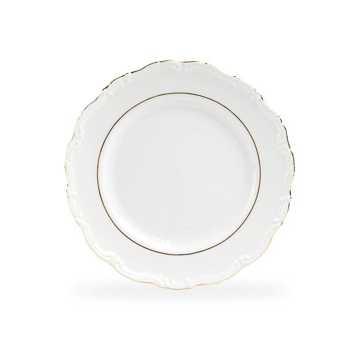 Grace Teaware - Wholesale Salad Plate - Rococo White Gold 8.5" Fine Porcelain Dessert Plate