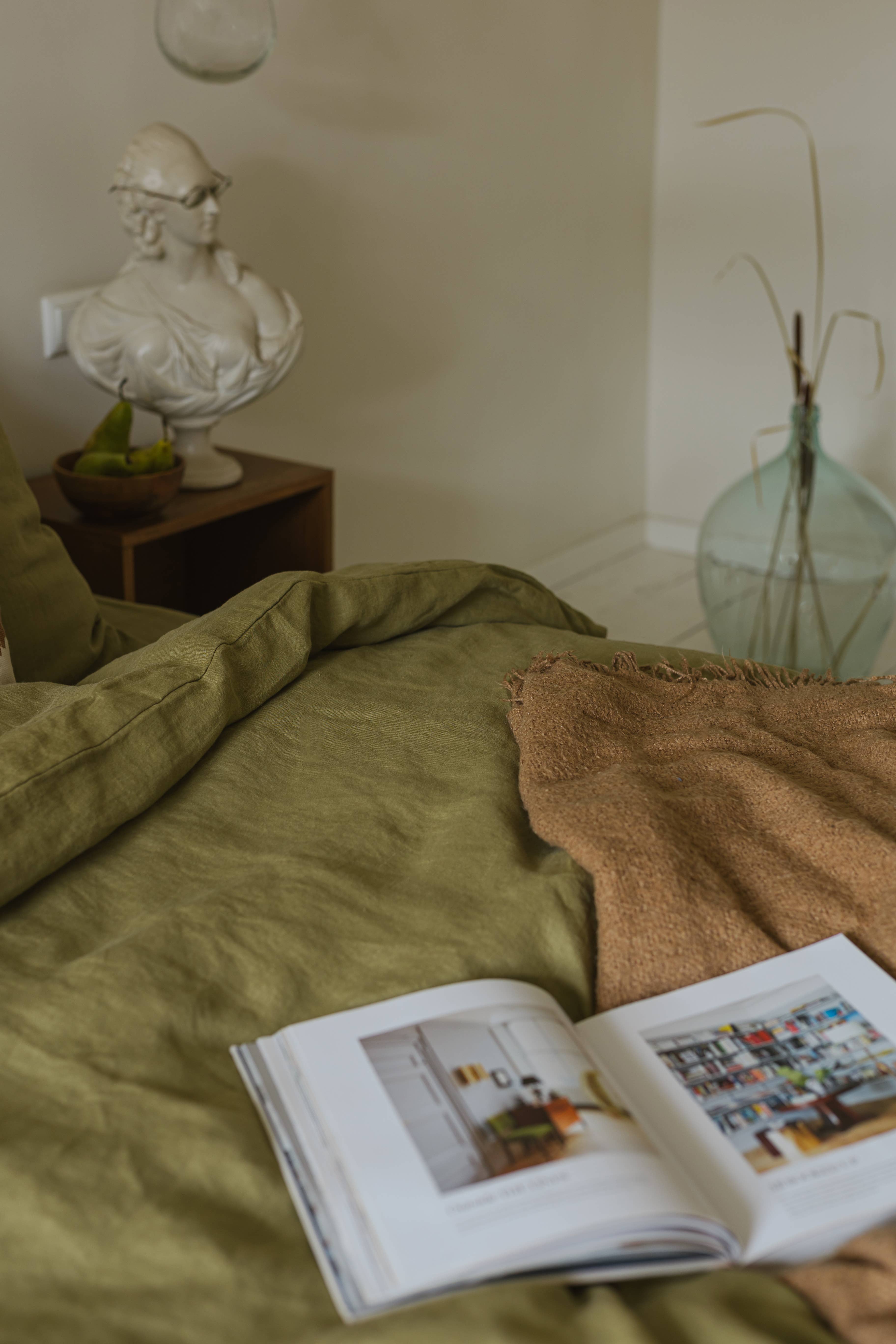 Linen Spells - Wholesale Bedding Set - Linen Bedding Set In Olive Green (1 DC+2 Pillowcases)7