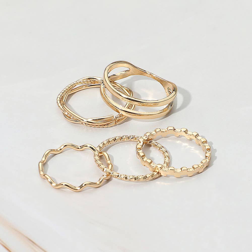 Sensibling Corp. – Conjunto de joias por atacado – 5PCS - Conjunto de Anéis Minimalistas de Metal Empilháveis2