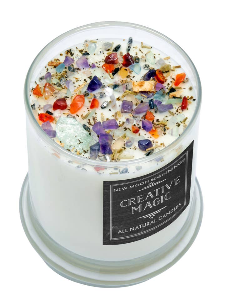 Creative Magic Candle - Soy Candles - Herb & Crystals Candle for wholesale by New Moon Beginnings
