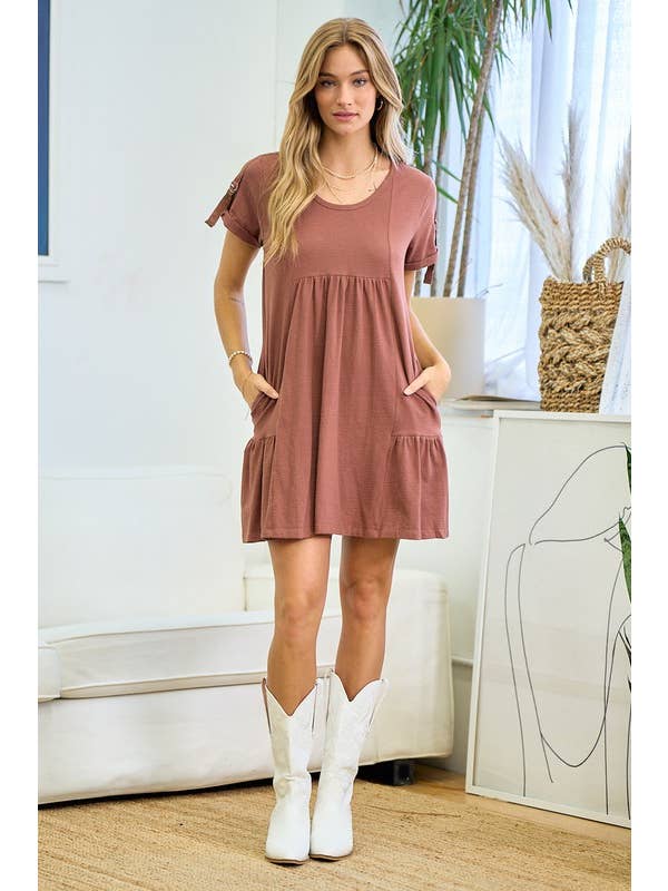 Doe and Rae - Wholesale Dress - Women's - D Ring Strap Sleeve Detail Easy Dress - 26378D
