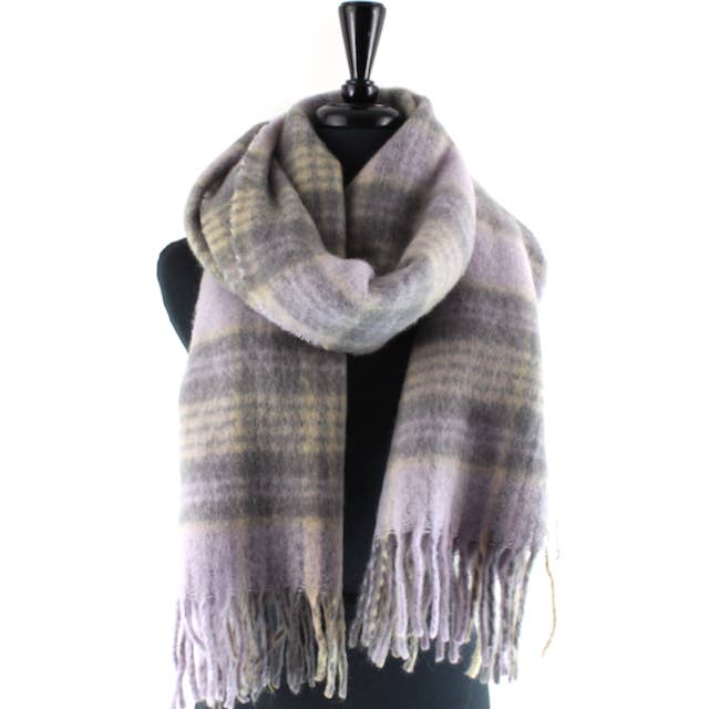S24164 Wide Fuzzy Plaid Scarf for wholesale by Pretty Persuasions