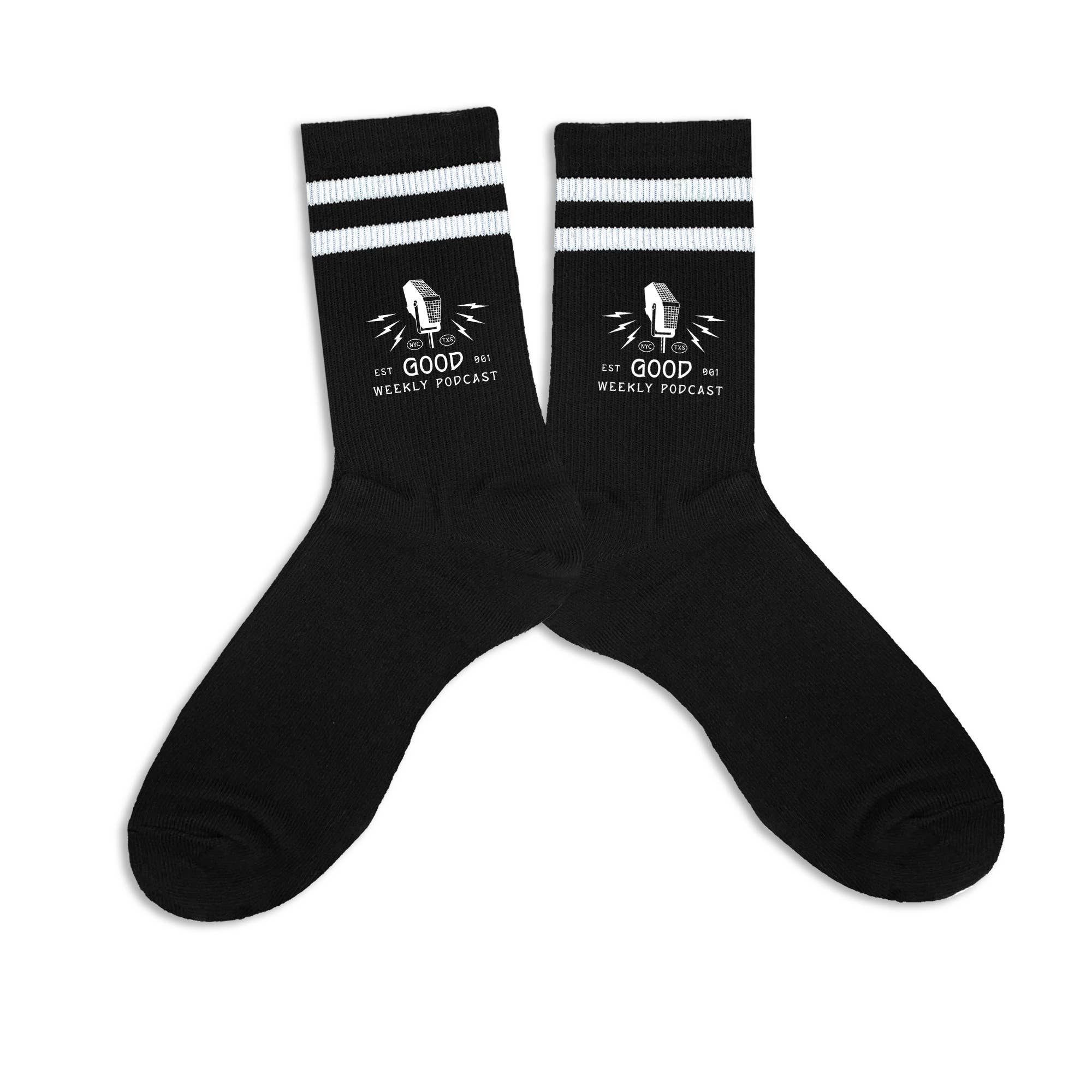 Sockprints - Wholesale Socks - Unisex - Custom Printed Black White/Stripe Ribbed Crew Socks7