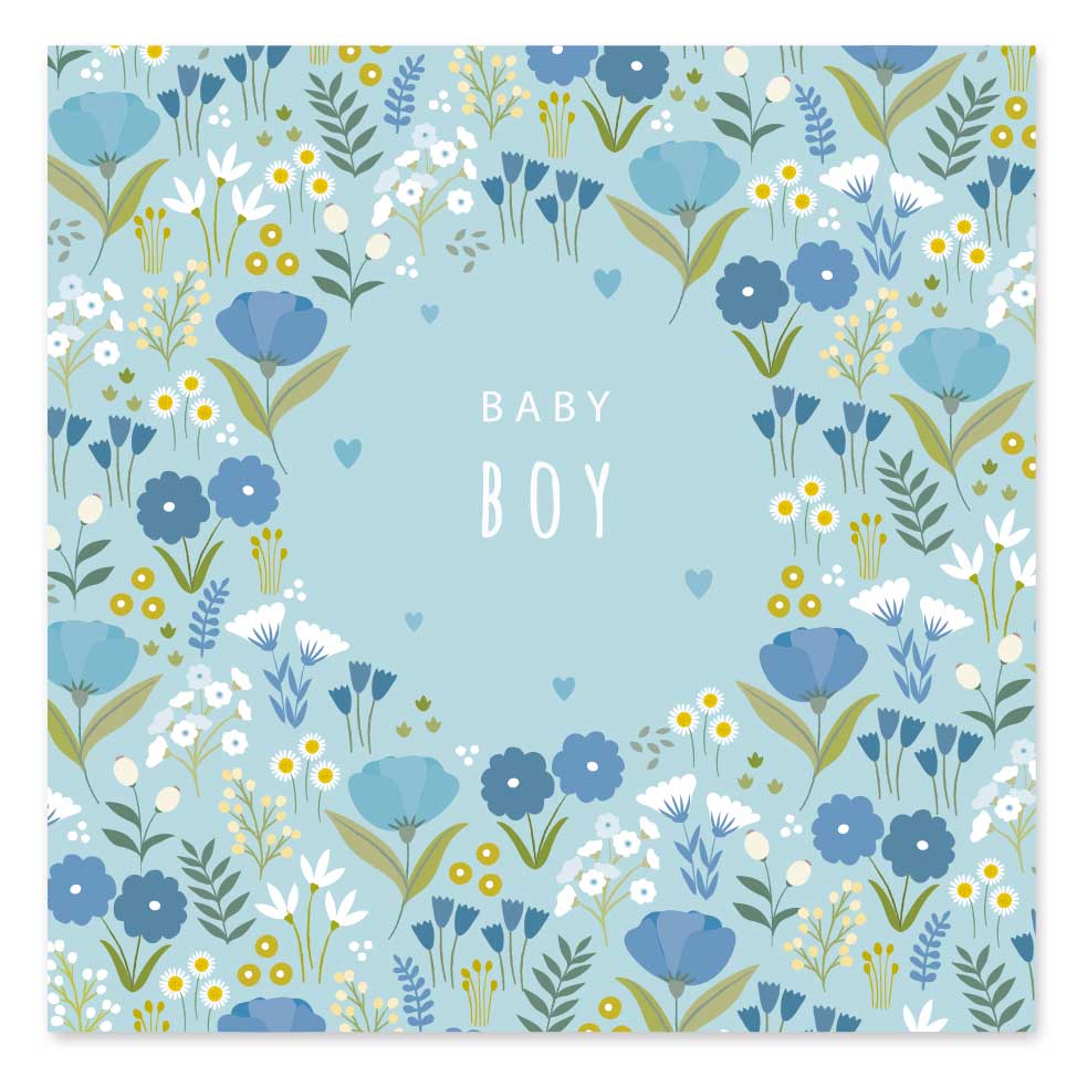 Klara Hawkins – wholesale Baby card – Baby Boy Card | New Baby Card | Blue Floral Card1