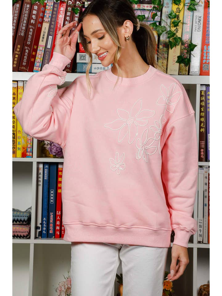 Vine & Love - Vente Sweat-shirt – femme - Sweat-shirt à col rond et manches longues brodé de fleurs VT8226910
